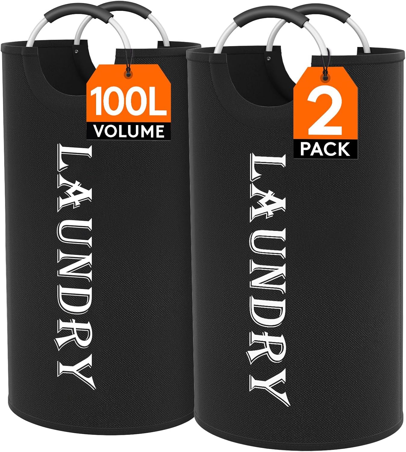 Lifewit Large Collapsible Laundry Basket - 100L Capacity, Waterproof Design, Black | 2-Pack