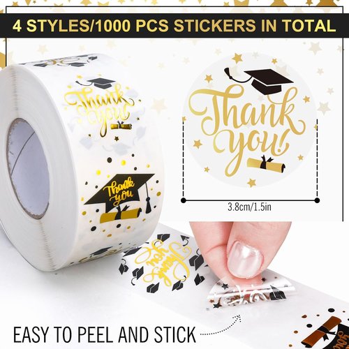 FYSUIMU Graduation Stickers - 1000Pcs Gold Foil Grad Cap Self-Adhesive Labels | 4 Stylish Designs