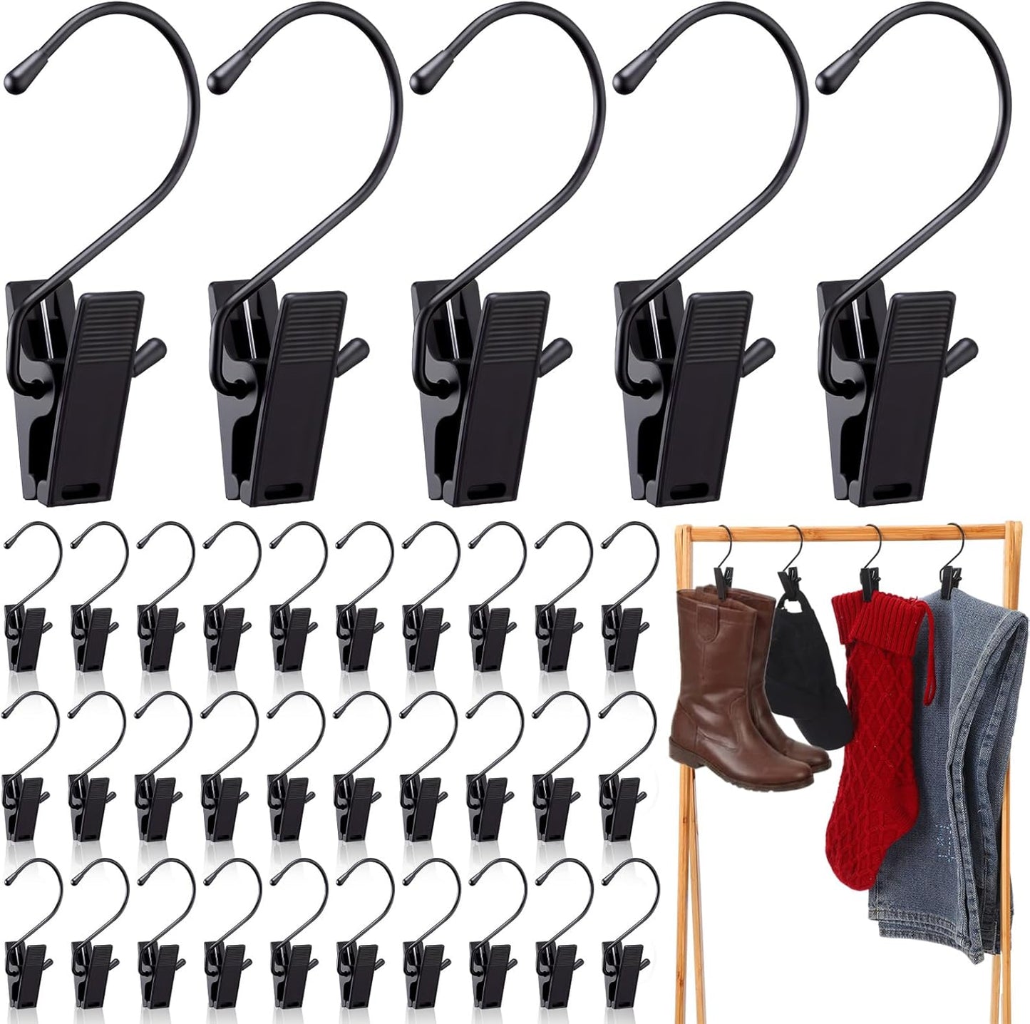 Skiennix Boot Hangers - 50 Pcs Heavy-Duty Closet Hooks with Clips for Organizing Boots, Pants & More