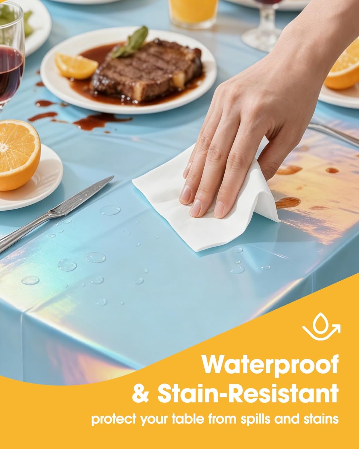 Niuara Iridescent Blue Tablecloths - 4 Pack Disposable 54" × 108" Rectangle Covers for Parties & Gatherings
