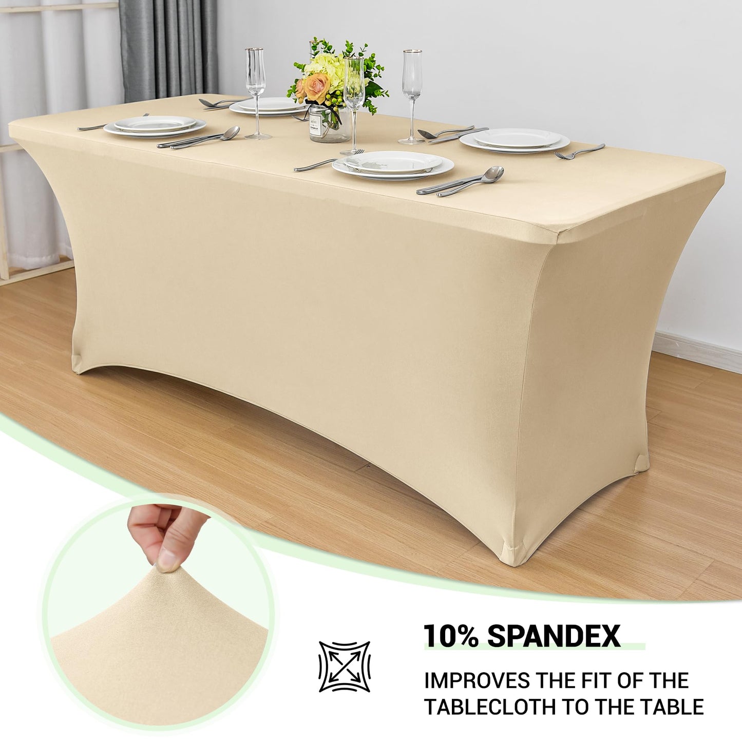 Obstal 8ft Stretch Spandex Table Cover for Standard Folding Tables - Universal Rectangular Fitted Tablecloth Protector for Party （Champagne, 96 Length x 30 Width x 30 Height Inches）