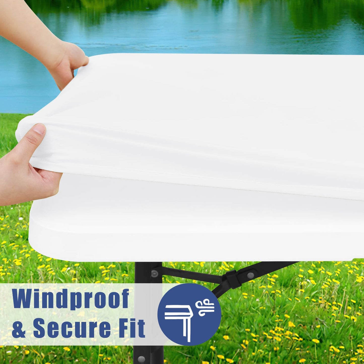 Moosfor Spandex 6 Foot Rectangle Table Cloth 4 Pack, Elastic Fitted Tablecloths for Picnic, Stretch Washable Patio Table Cover for Outdoor, Camping, Banquet and Parties (White, 30"x72")