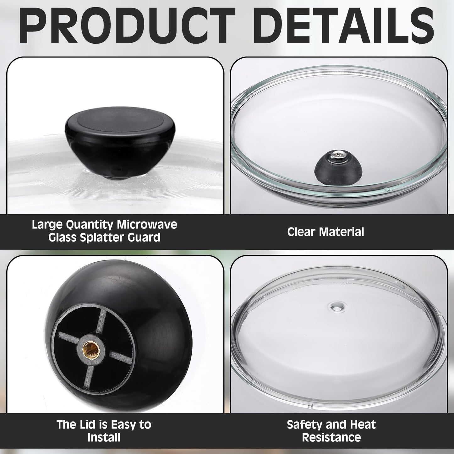 LemonRoad 3 Pack 10" Glass Microwave Splatter Cover for Food, Glass Cookware & Bakeware Cover Microwave Food Splatter Lid with Grip Handle, Dishwasher Safe