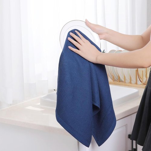 Homaxy 100% Cotton Waffle Weave Kitchen Dish Towels - Ultra Soft & Absorbent | 13 x 28 Inches, Navy Blue, 24-Pack