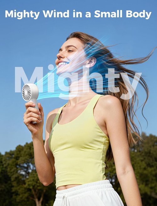 Aecooly Portable Handheld Fan - Powerful USB Rechargeable Mini Fan | 10H Cooling Time, Ideal for Travel, Summer Gifts - White