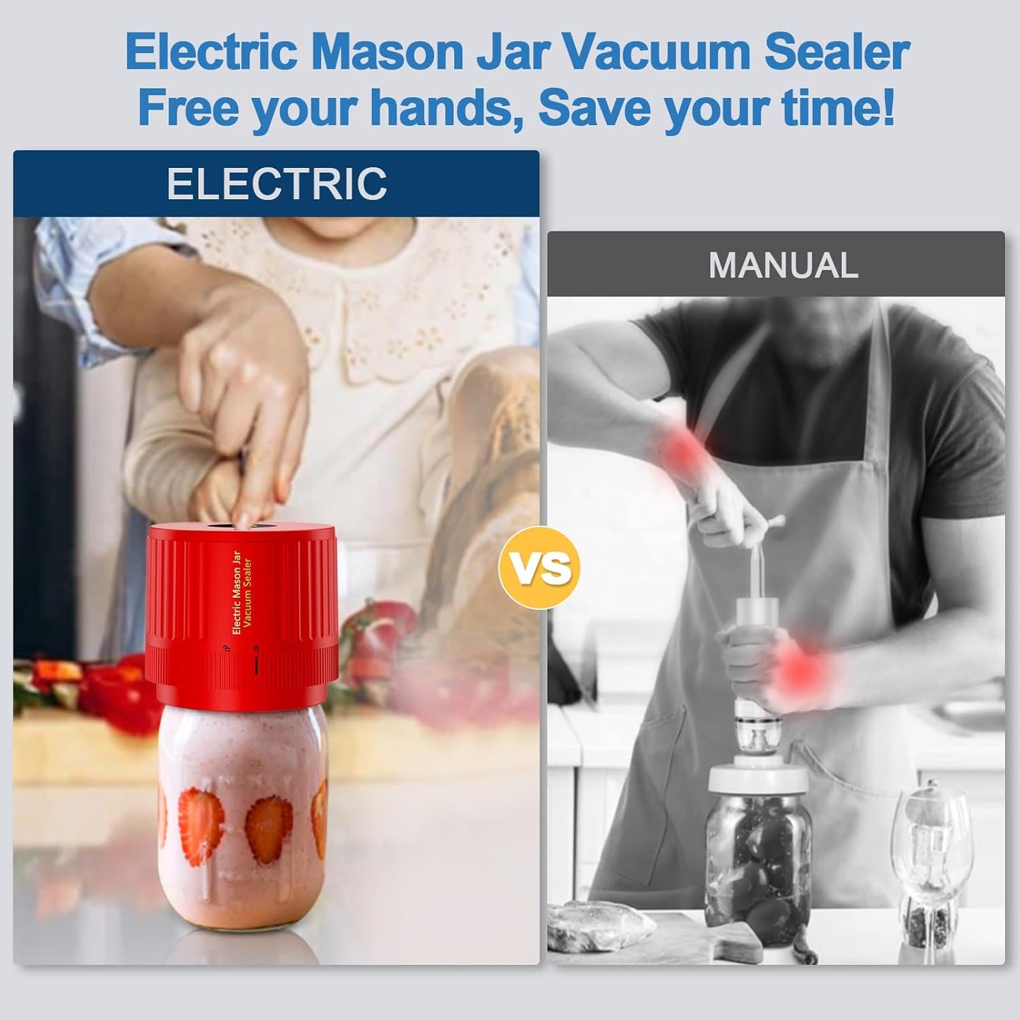 LOVE MOMENT Electric Mason Jar Vacuum Sealer Kit - Ideal for Wide & Regular Mouth Jars - Red