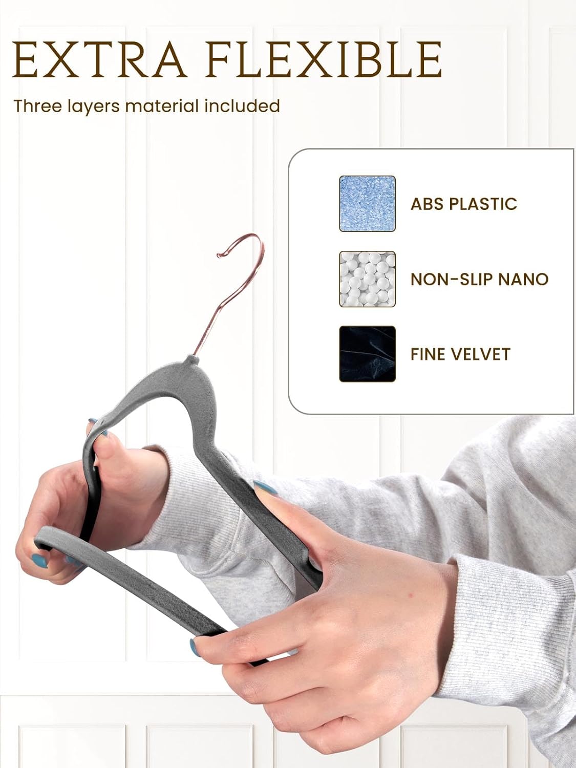 Smartor Velvet Hangers - 50 Pack Non-Slip Heavy Duty Clothes Hangers with 360° Rotating Rose Gold Hook | Slim Space-Saving Closet Organizer