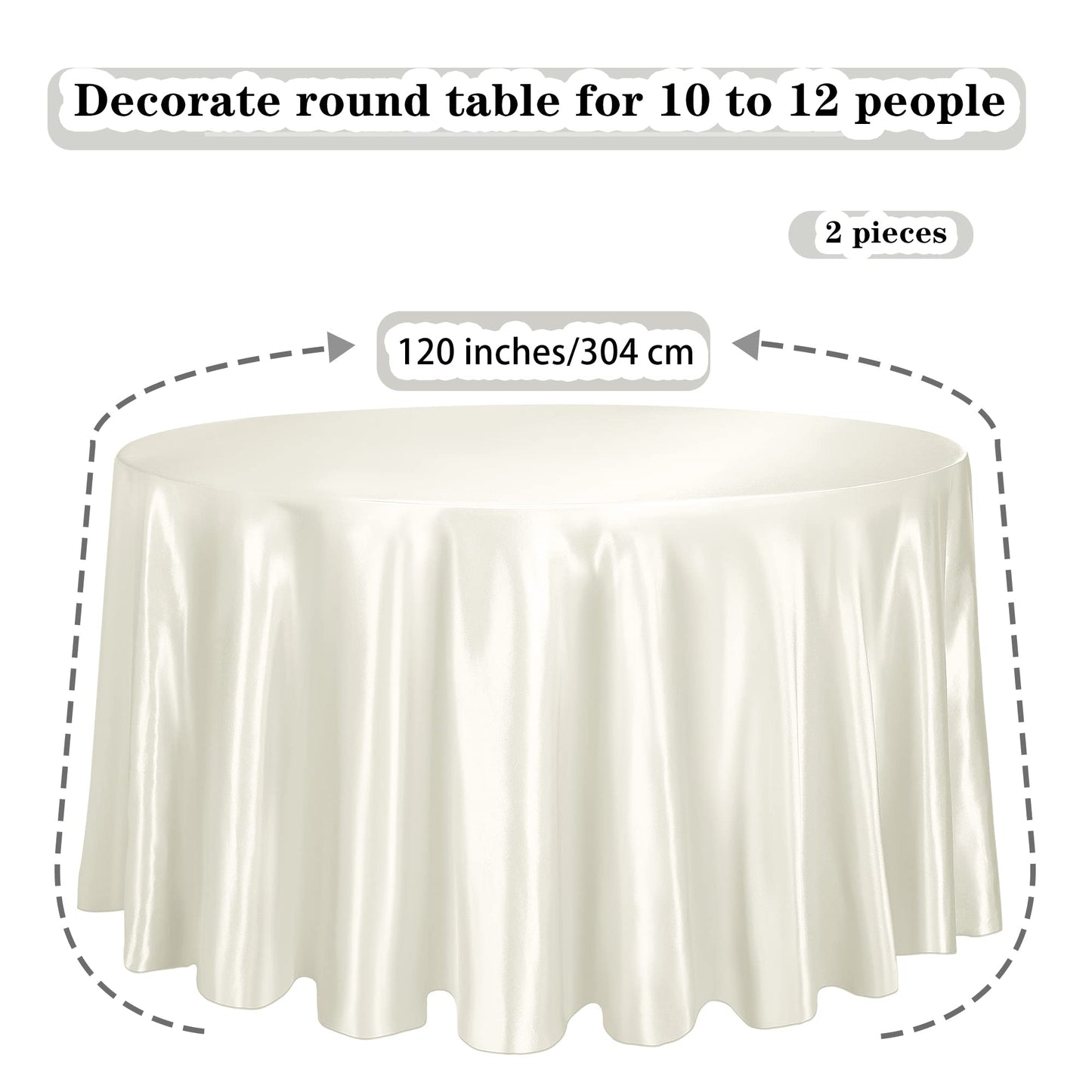 TURSTIN 2 Pieces Round Satin Tablecloth 120 Inches Overlay Table Cover Smooth Fabric Table Decor Bright Silk Tablecloth for Holiday Dinner Wedding Banquet Decoration (Ivory)