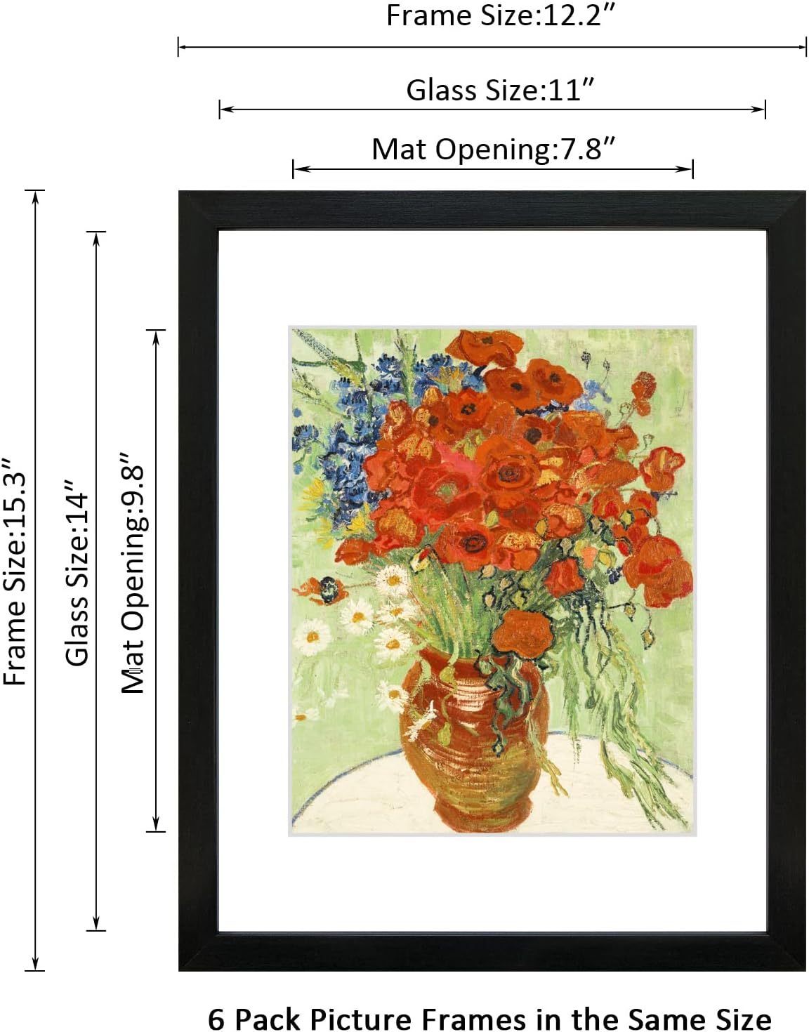 Regine Switzerland 11x14 Picture Frame Set of 6 - Real Glass for 8x10 Photos with Mat or 11x14 Without Mat | Black Wall Gallery & Tabletop Display