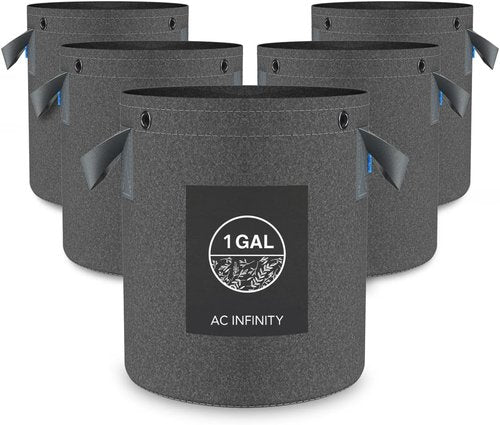 AC Infinity Heavy Duty Fabric Pots - 1 Gallon Aeration Grow Bags 5-Pack | Durable Nonwoven Fabric for Plant Training