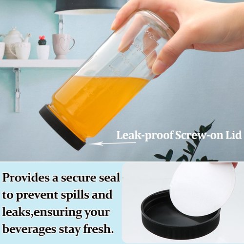 Encheng 16 oz Glass Juice Bottles with Lids,9 Pack Reusable Juicing Bottles Drinking Jars with Lids and Straws,Clear Round Smoothies Cup for Juicing,Kombucha,Water,Milk,Travel