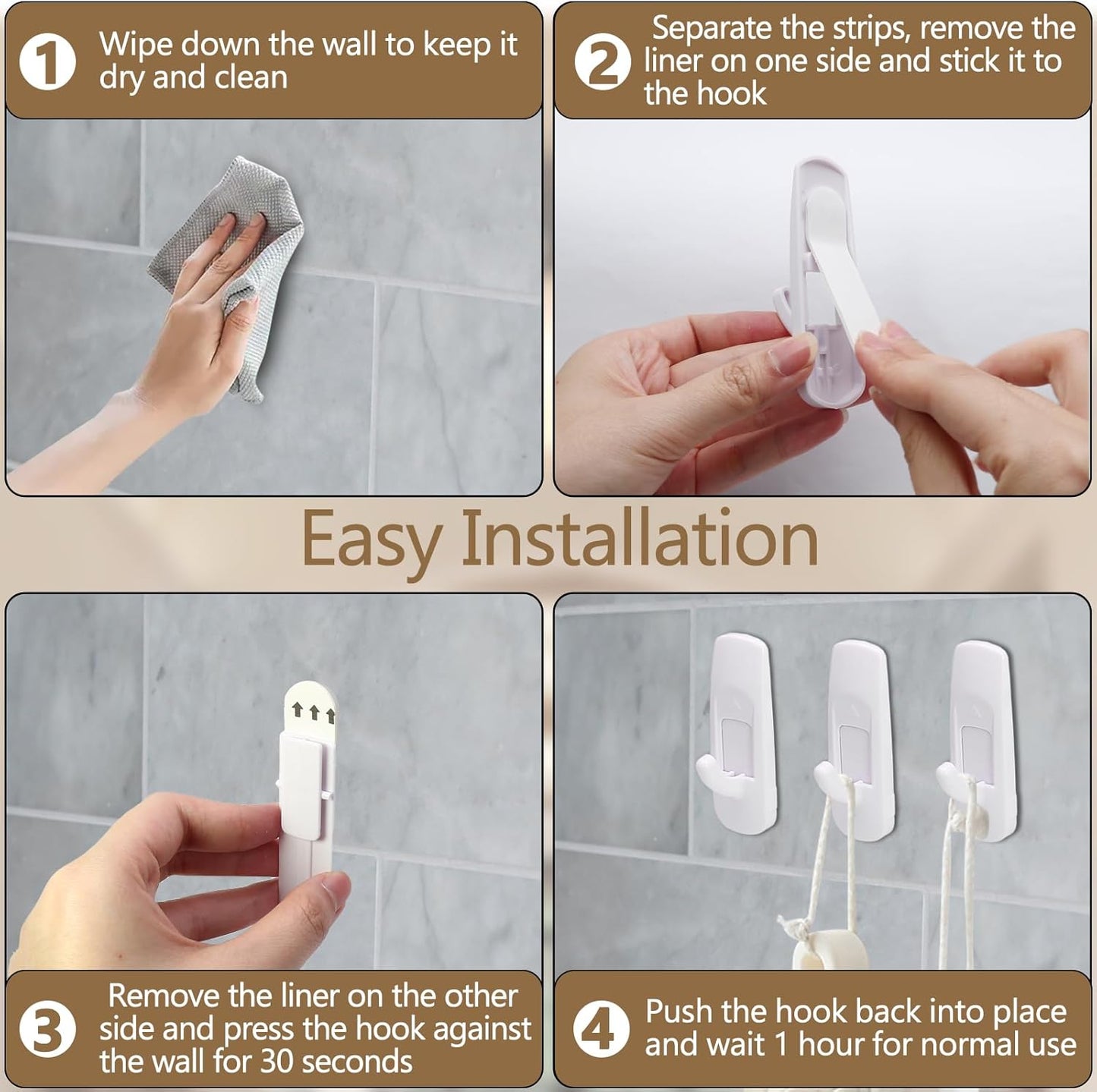 Skiennix Large Utility Hooks - Damage-Free Hanging with 14 Adhesive Strips | Holds Up to 4 lb