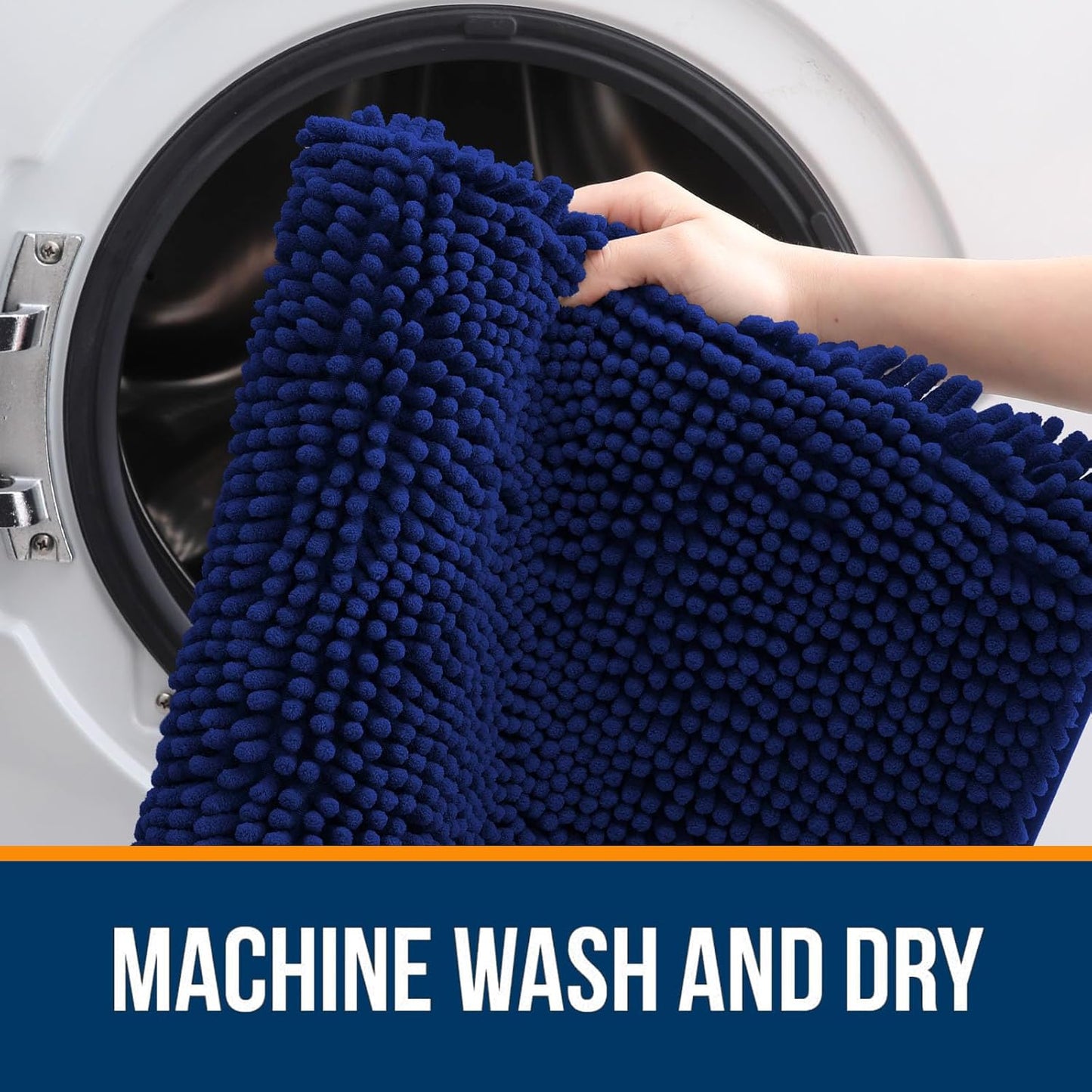 OLANLY Large Bathroom Rugs - Extra Soft Chenille Bath Mats with Rubber Backing | Quick Dry, Navy 45x27