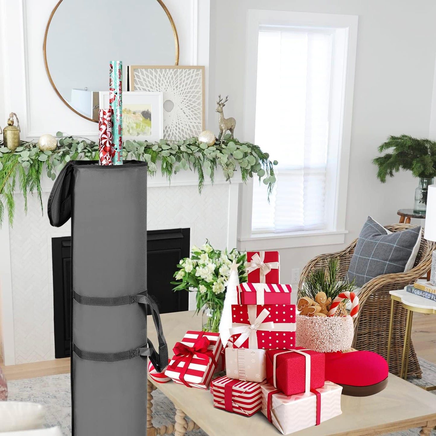 ProPik Wrapping Paper Storage Bag - Heavy-Duty Gift Wrap Organizer | Holds 48 Rolls, 40" Long | Gray