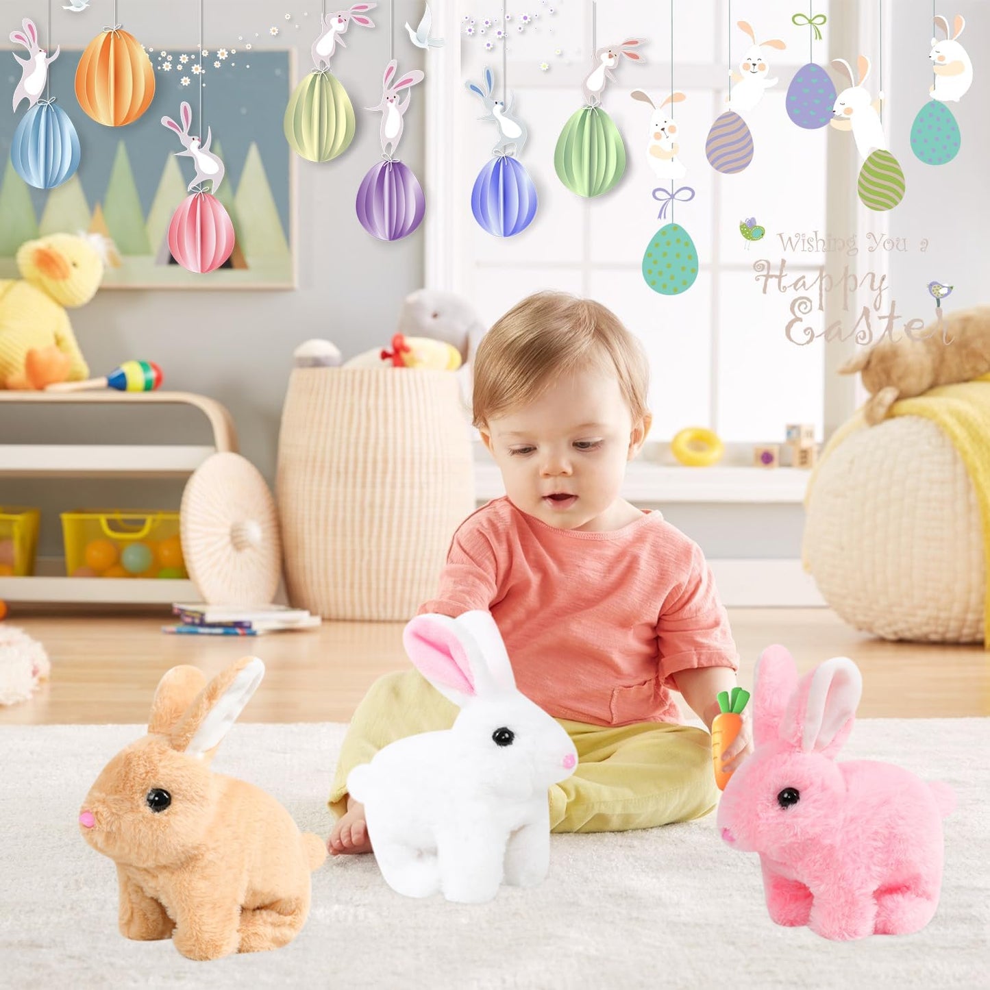 Vizela Realistic Rabbit Toy - Interactive 7'' Plush Bunny with Lifelike Movements | Perfect Easter Gift (Brown)