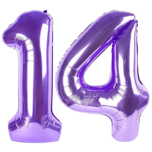 Purple Number 14 Balloon 40 Inch, 14th Birthday Party Decorations for Children, Giant 14 Foil Balloon for Party Supplies