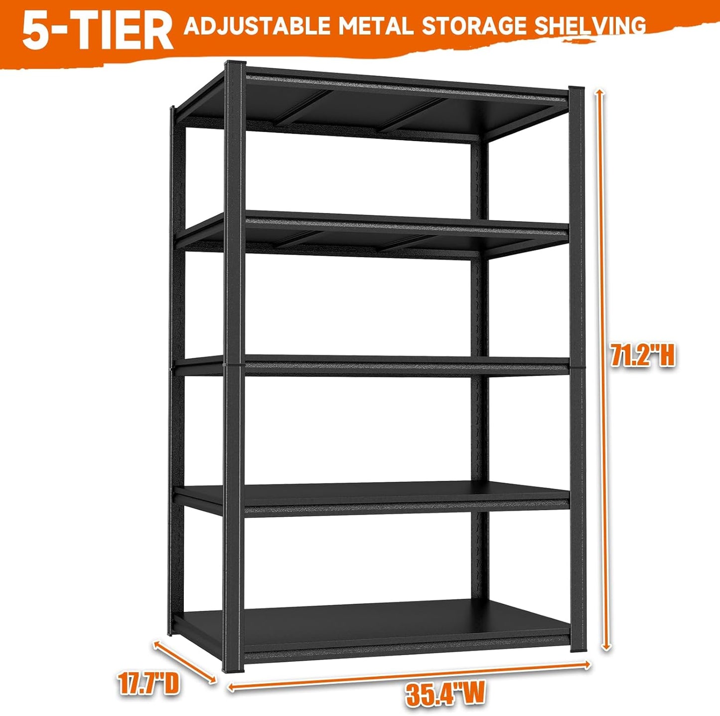 Skiennix Heavy-Duty Garage Shelving Unit - 5-Tier Adjustable Metal Storage Rack | 3000 LBS Capacity, 35.4"W x 17.7"D x 71.2"H