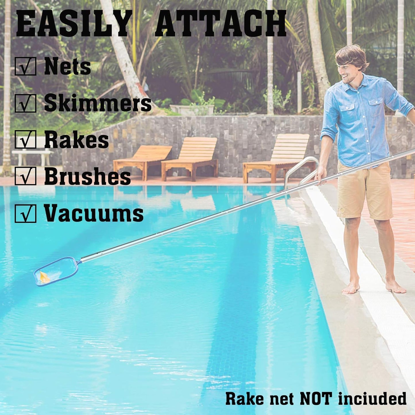 POOLWHALE 10.5-Foot Premium Aluminum Telescopic Pool Pole - Adjustable 8-Piece Design for Skimmer Nets & Brushes