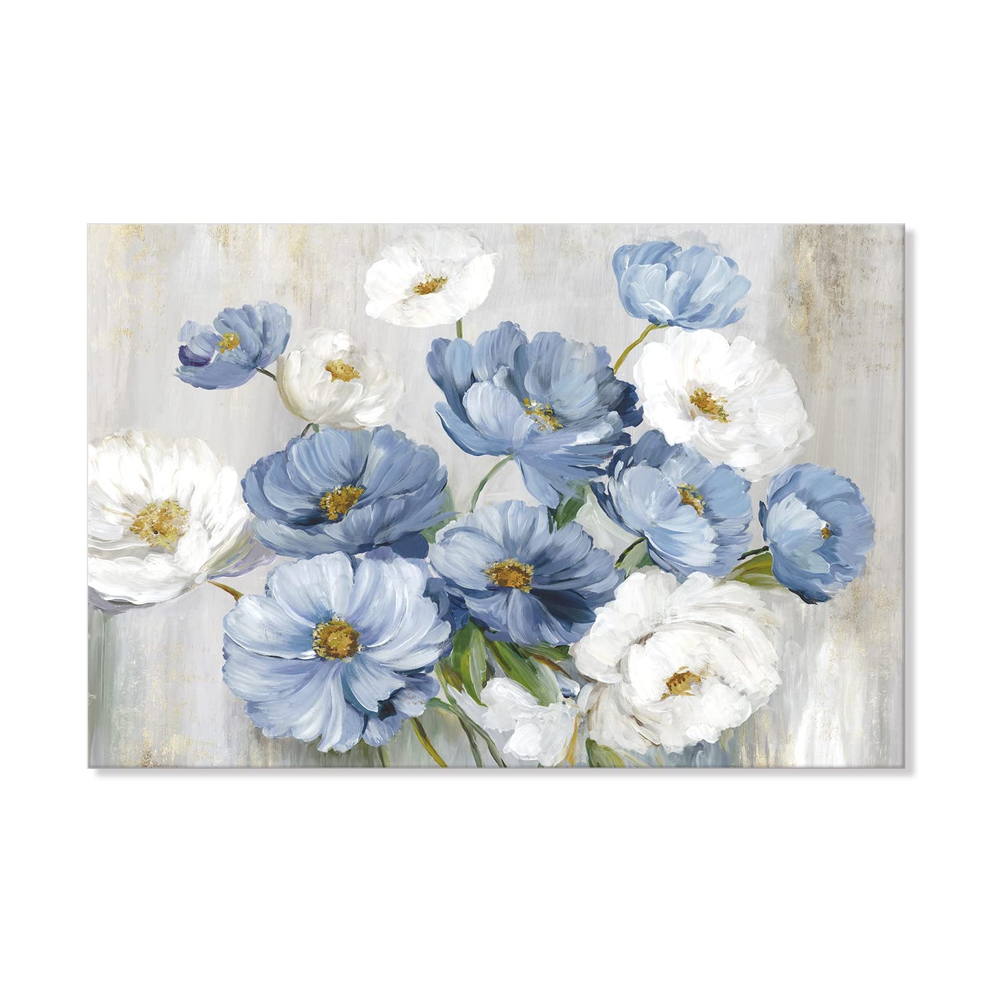 Goldfoilart Blue Flower Wall Art Light Blue and White Floral Canvas Print, 36"x24" Large Modern Flower Picture for Living Room Bedroom Bathroom Home Decor