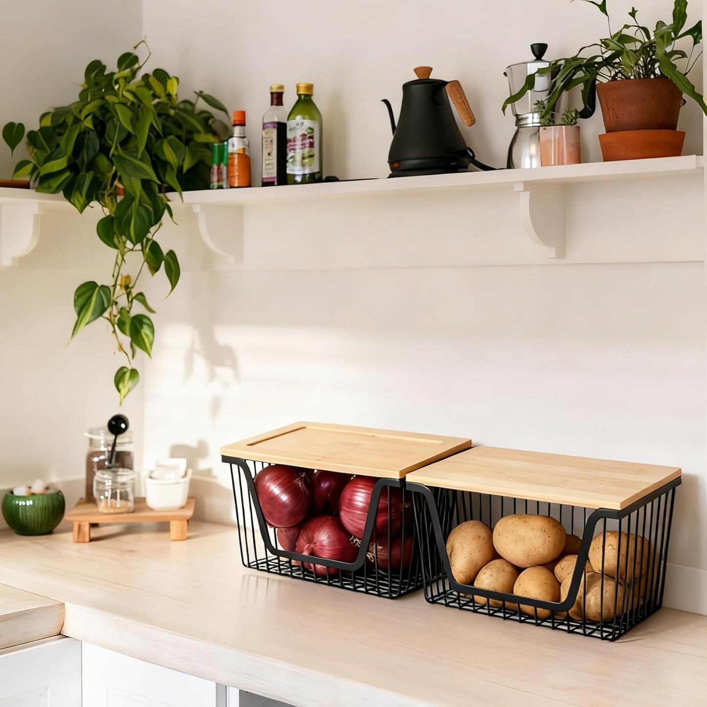 Stackable Storage Bins by [Brand Name] - Large Wire Organizers for Onions, Potatoes, Fruits & Vegetables