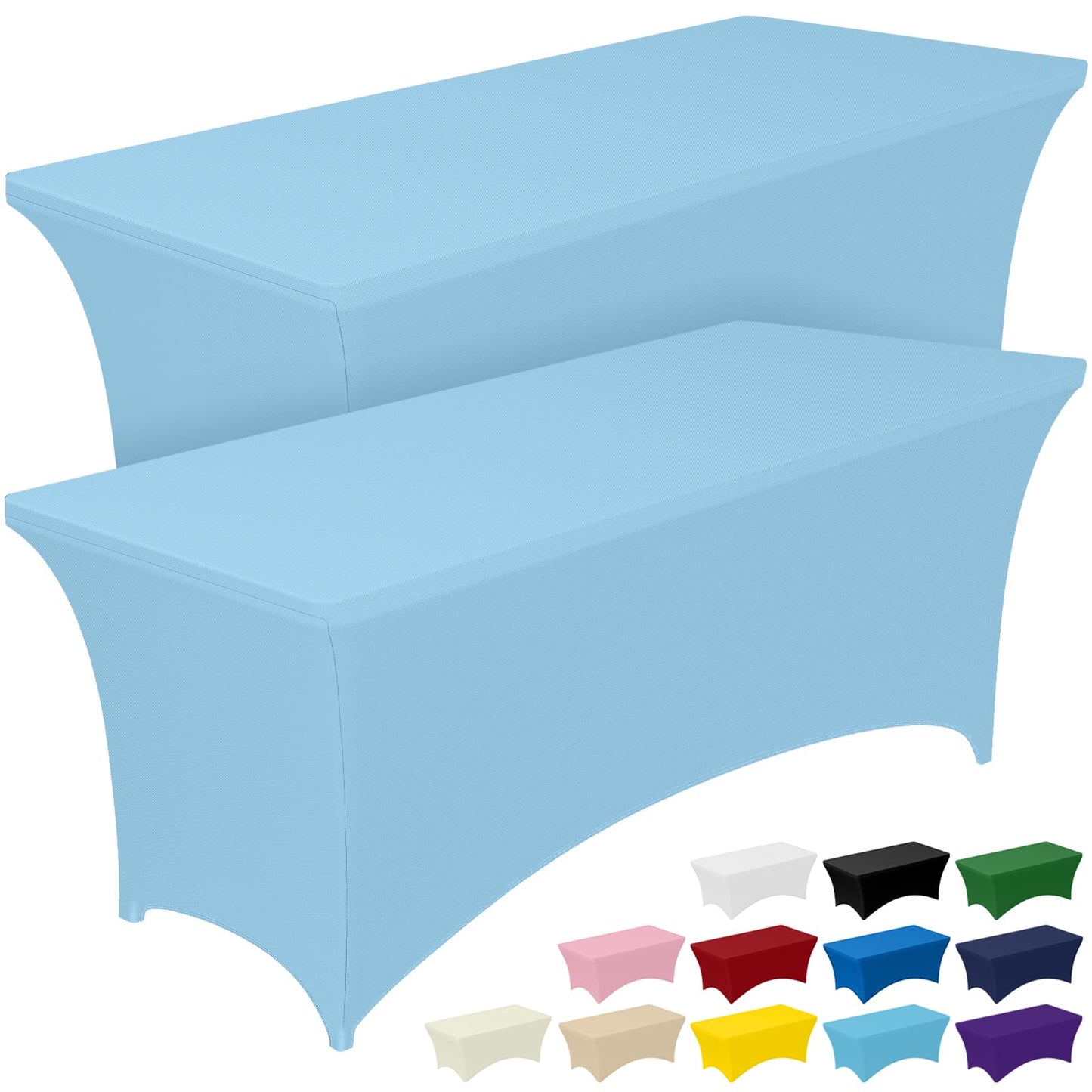Pureegg Spandex Tablecloth 6ft - 2 Pack, Fitted and Tight Cloth for Rectangle Table, Wrinkle-Free and Stretch Table Cover for Party, Wedding, Banquet and Birthday, Blue Mist