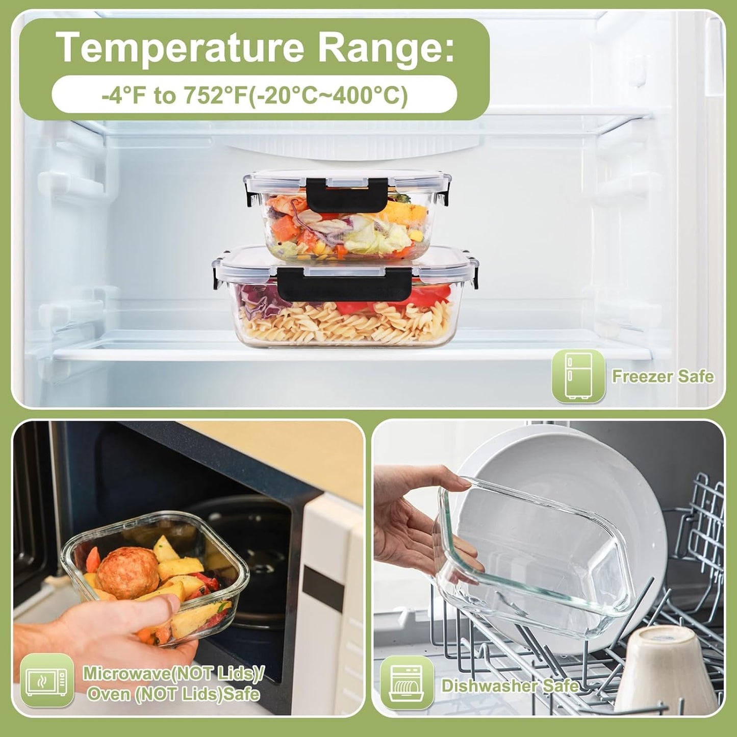 Liuruiyu Glass Food Storage Containers - 8 Pack Airtight Meal Prep Bento Boxes | BPA Free, Leak Proof, Microwave Safe