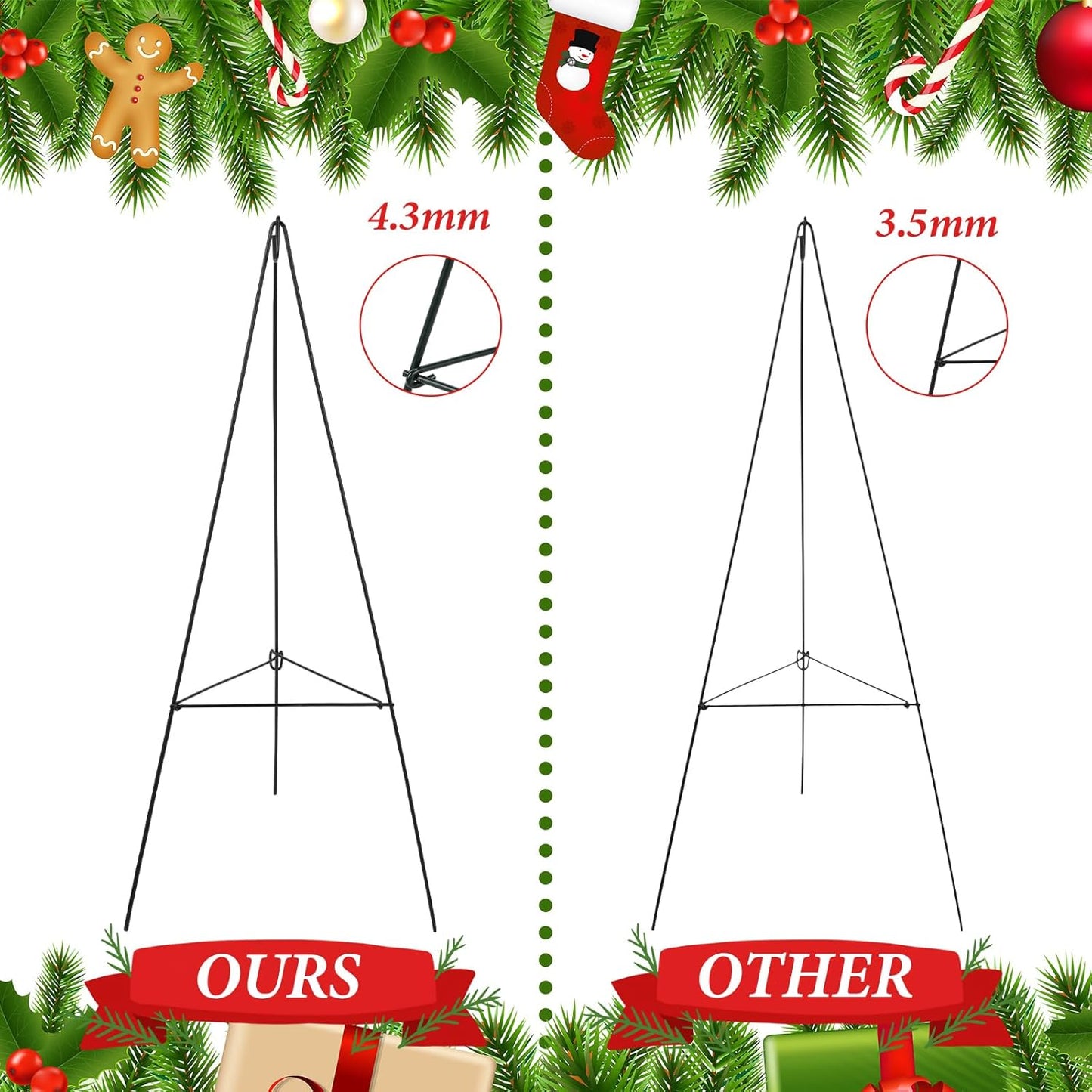 Soaoo Christmas Wreath Stand - Metal Easel Holder for Cemetery Grave Flowers | 30-Inch Size