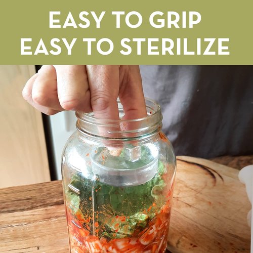 Glass Fermentation Weights for Wide Mouth Mason Jars — Set of 4, Easy Lift Handles — for Sauerkraut, Kimchi, Pickles & Kombucha