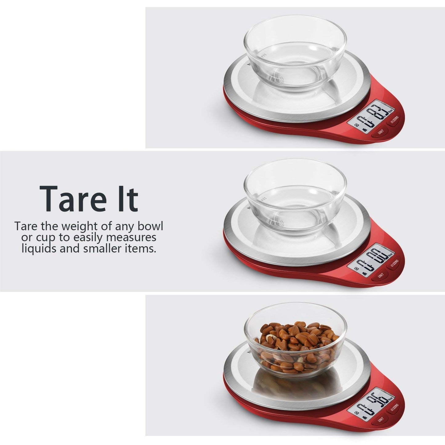 Food Scale, NUTRI FIT Kitchen Scales Digital Weight Grams and Ounces Large Stainless Steel Platform for Baking Cooking Weight Loss, High Accuracy Bread Coffee Scale, 1g Increment Tare Function, Red