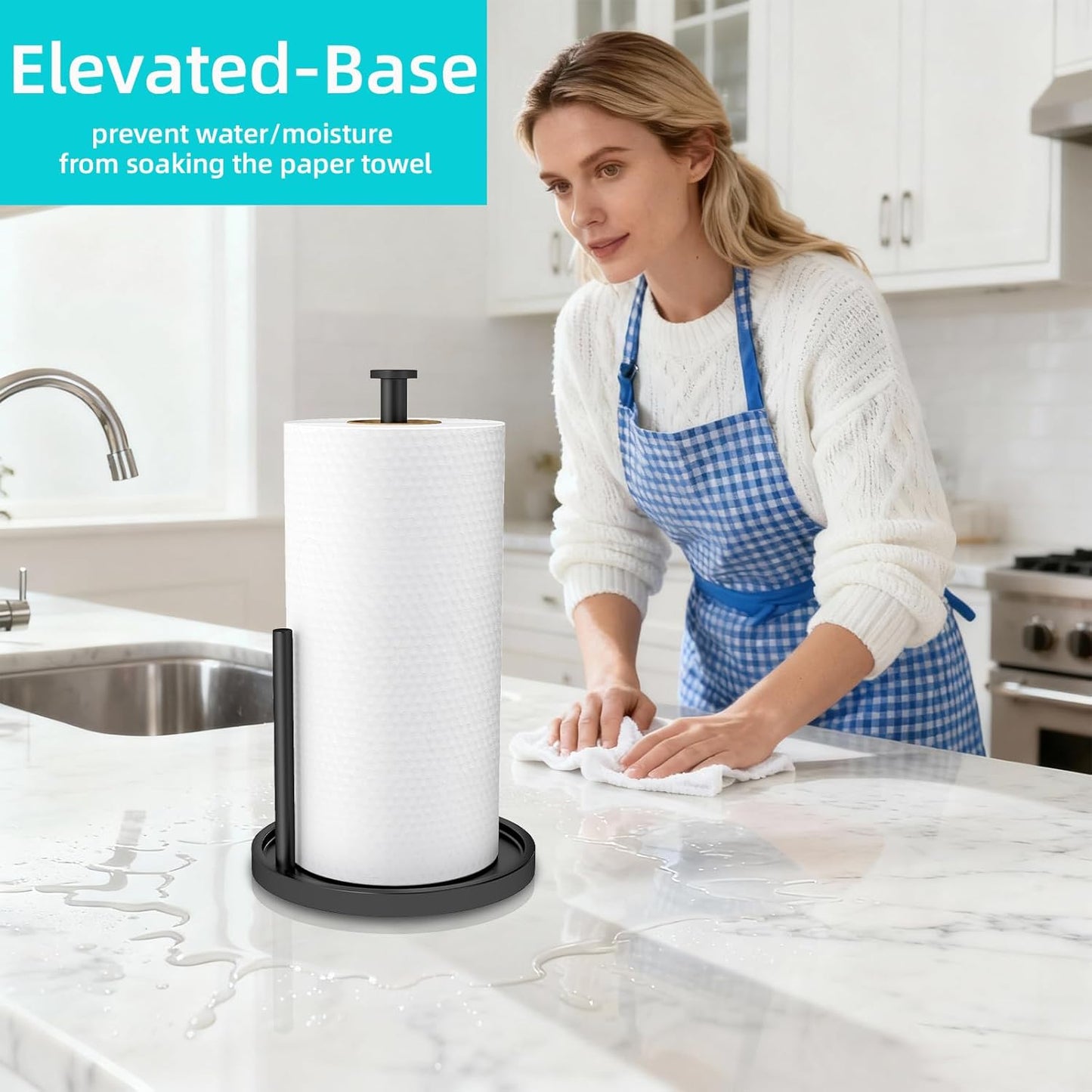 Stainless Steel Paper Towel Holder - Freestanding Design with Anti-Slip Weighted Base | Black Finish