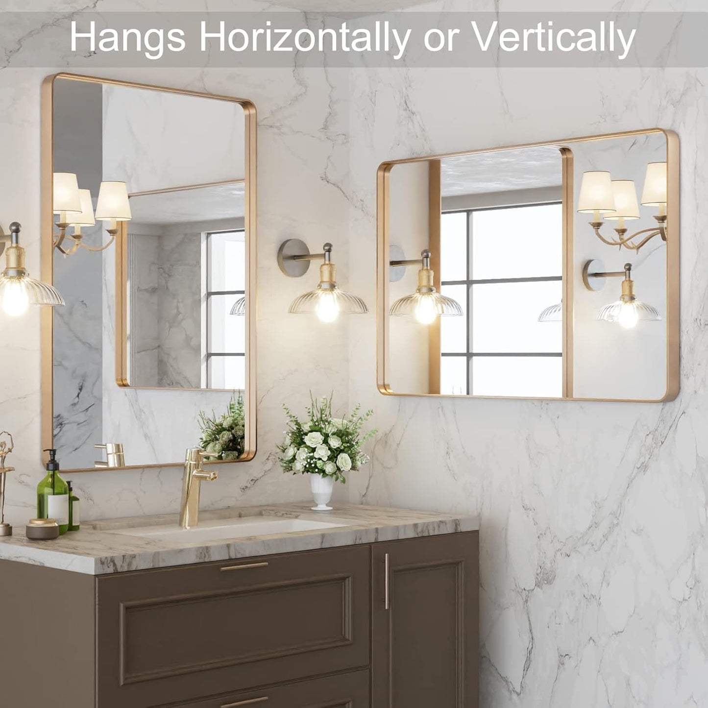 LOAAO Gold Bathroom Mirror - 20”X30” Rounded Rectangle Design, Wall-Mounted, Anti-Rust Finish