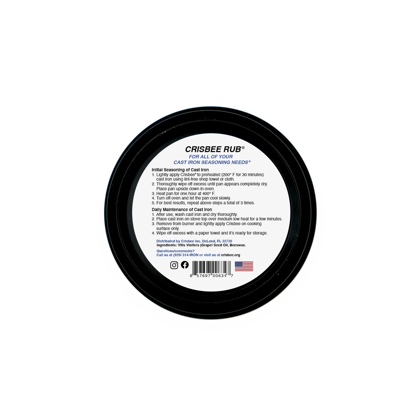 Crisbee Rub Cast Iron and Carbon Steel Seasoning - Family Made in USA - The Cast Iron Seasoning Oil & Conditioner Preferred by Experts - Maintain a Cleaner Non-Stick Skillet
