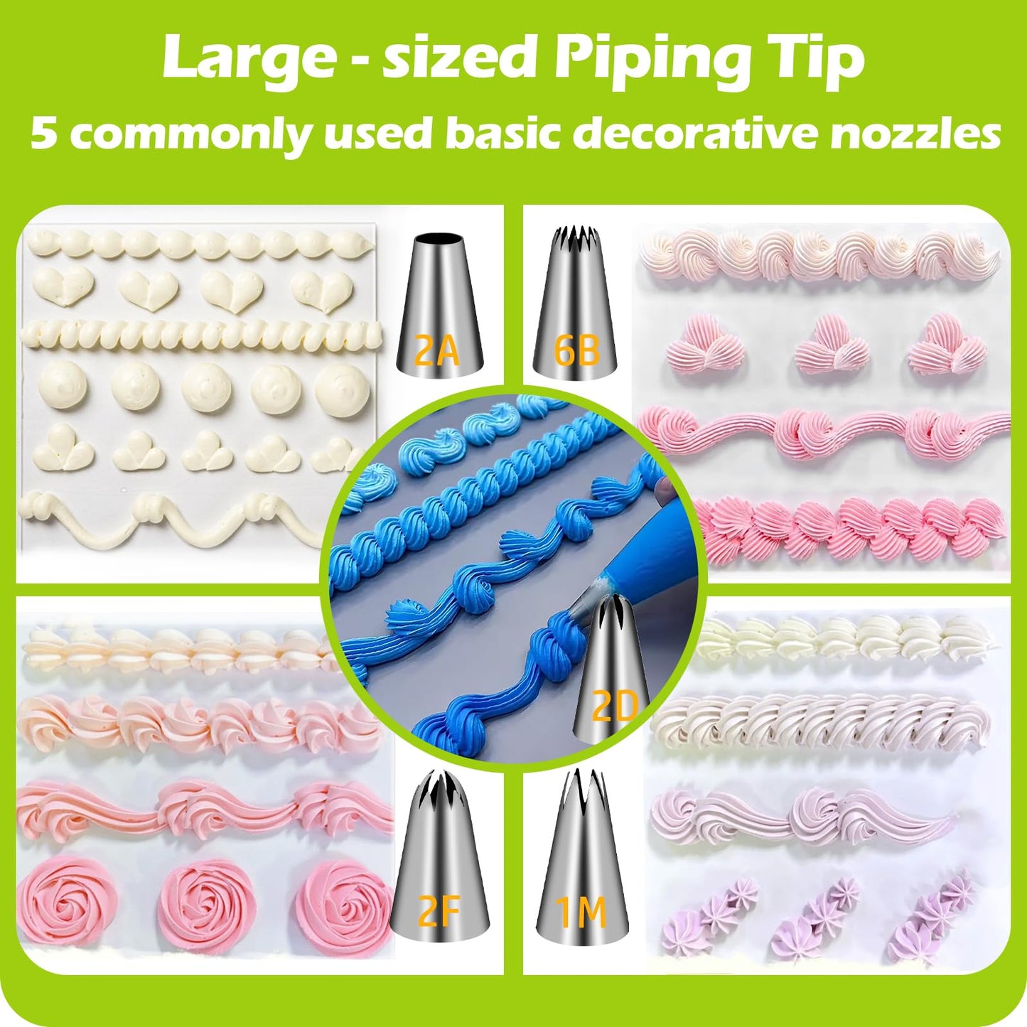 Suuker Large Piping Tips Set, Seamless Stainless Steel Cake Decorating Tips, Pastry Tips and Piping Bags, Frosting Icing Tips for Baking Cupcakes, Cake, Cookie (1M 2D 2F 6B 2A)