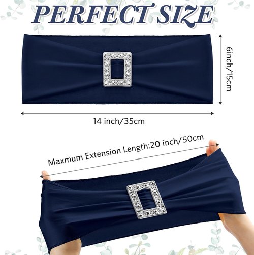CHENGU Spandex Chair Sashes - 50 Pcs with Square Buckle Slider for Weddings & Events | Navy Blue