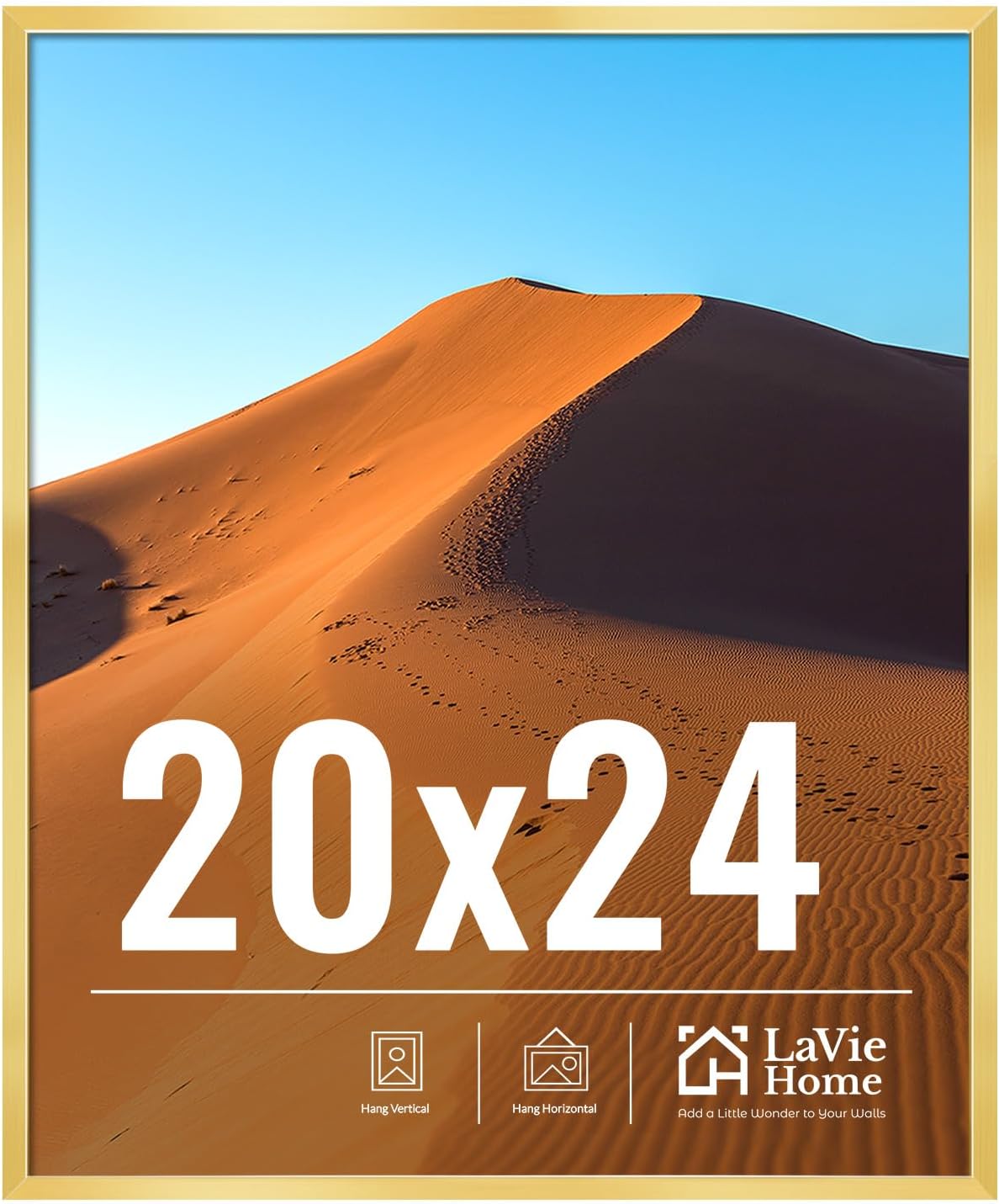 LaVie Home 20x24 Gold Picture Frame - HD Plexiglas Wall Display for Vertical or Horizontal Use