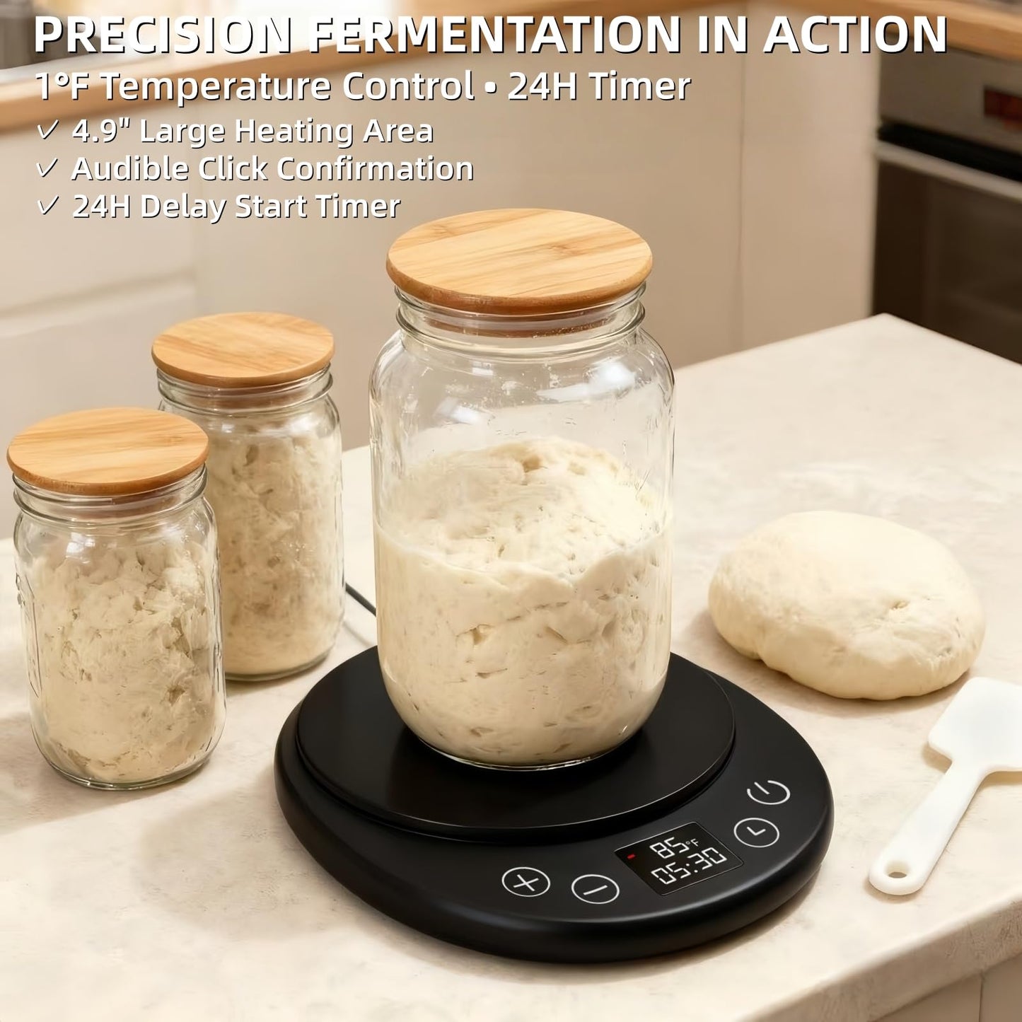 amhshkou Sourdough Starter Warmer - Professional 1°F Precision, 24H Auto Shutdown Timer, Delayed Start, 4.9" Surface for Perfect Fermentation (Black)
