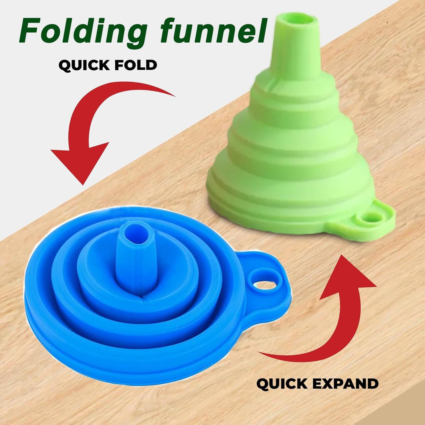 Skiennix Kitchen Funnel Set - 6-Piece Silicone Collapsible Funnels for Easy Liquid & Powder Transfer