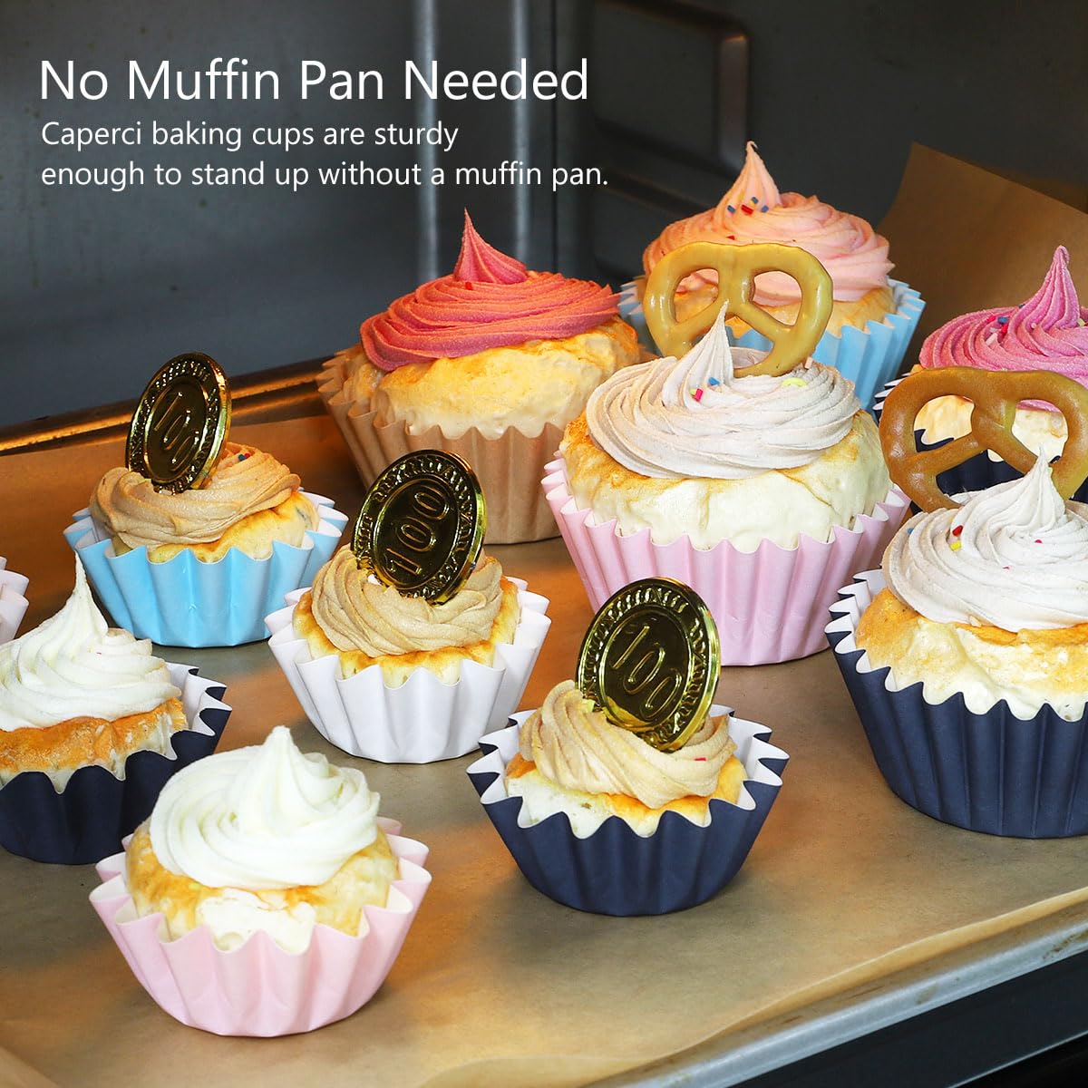 Caperci Grease-Resistant Navy Blue Mini Cupcake Liners 200 Counts - Heavy Duty Paper Muffin Baking Cups, Odorless, No Muffin Pan Needed, Easily Peels (Navy Blue)