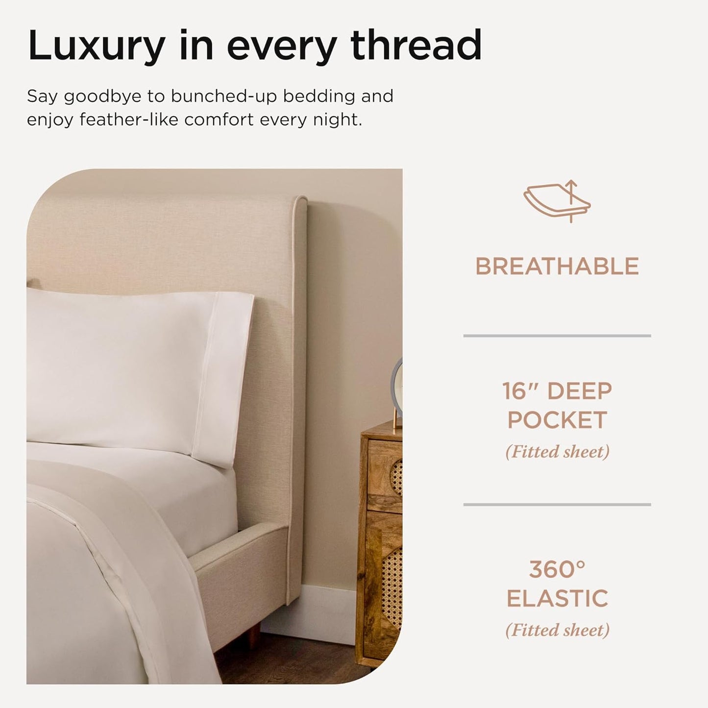 Threadmill 100% Cotton Twin XL Bed Sheets Set - 600 Thread Count with 15” Deep Pocket | Cooling Sateen Weave, White