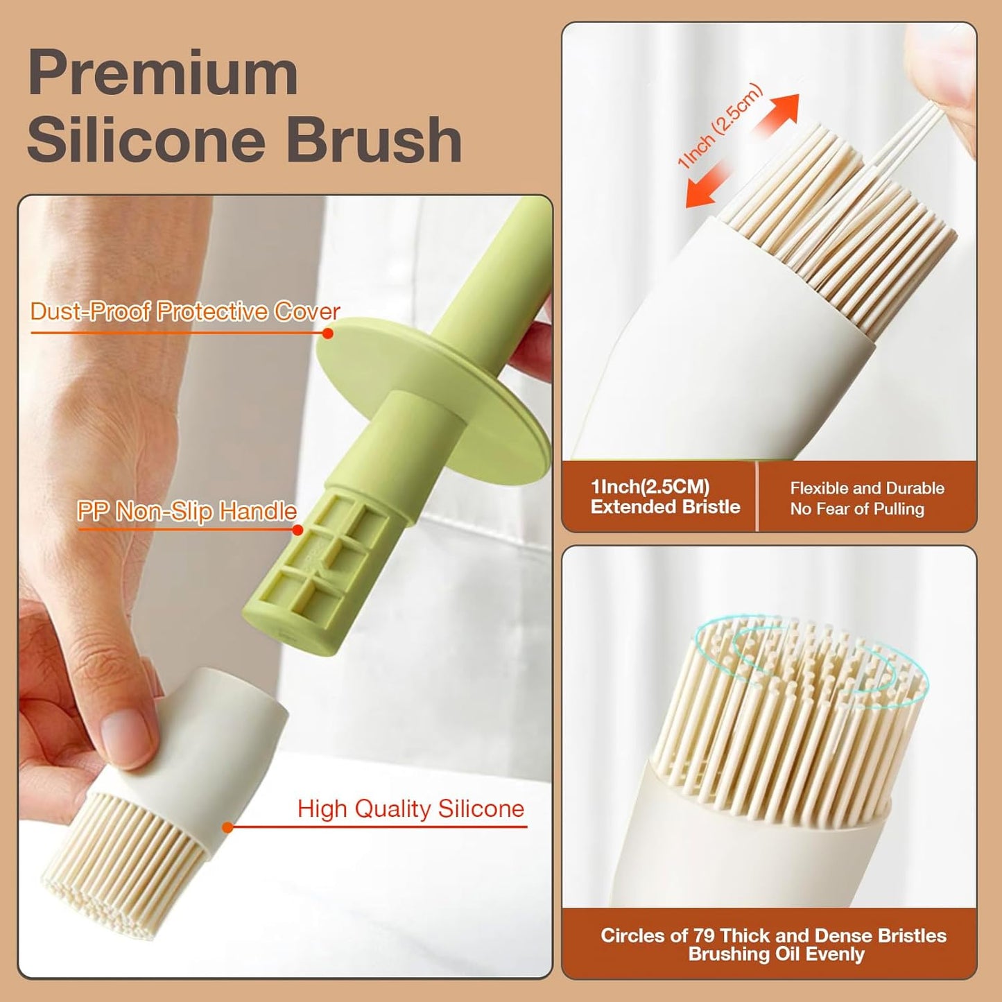 YARRAMATE Oil Dispenser with Brush - 300ml Glass Bottle for Kitchen | Heat Resistant Silicone Basting Brush - Green