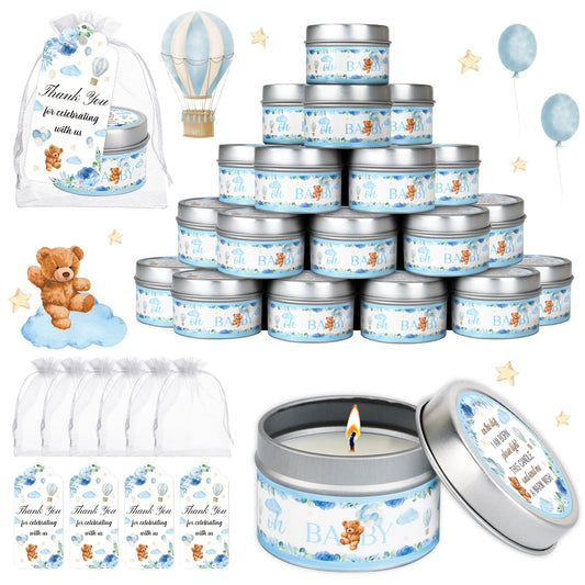 50Set Baby Shower Candle Party Favors Bear Lavender Scented Candles Bulk Favors for Guests Girl Boy Baby Shower Gender Reveal Party Gifts (Blue Bear)