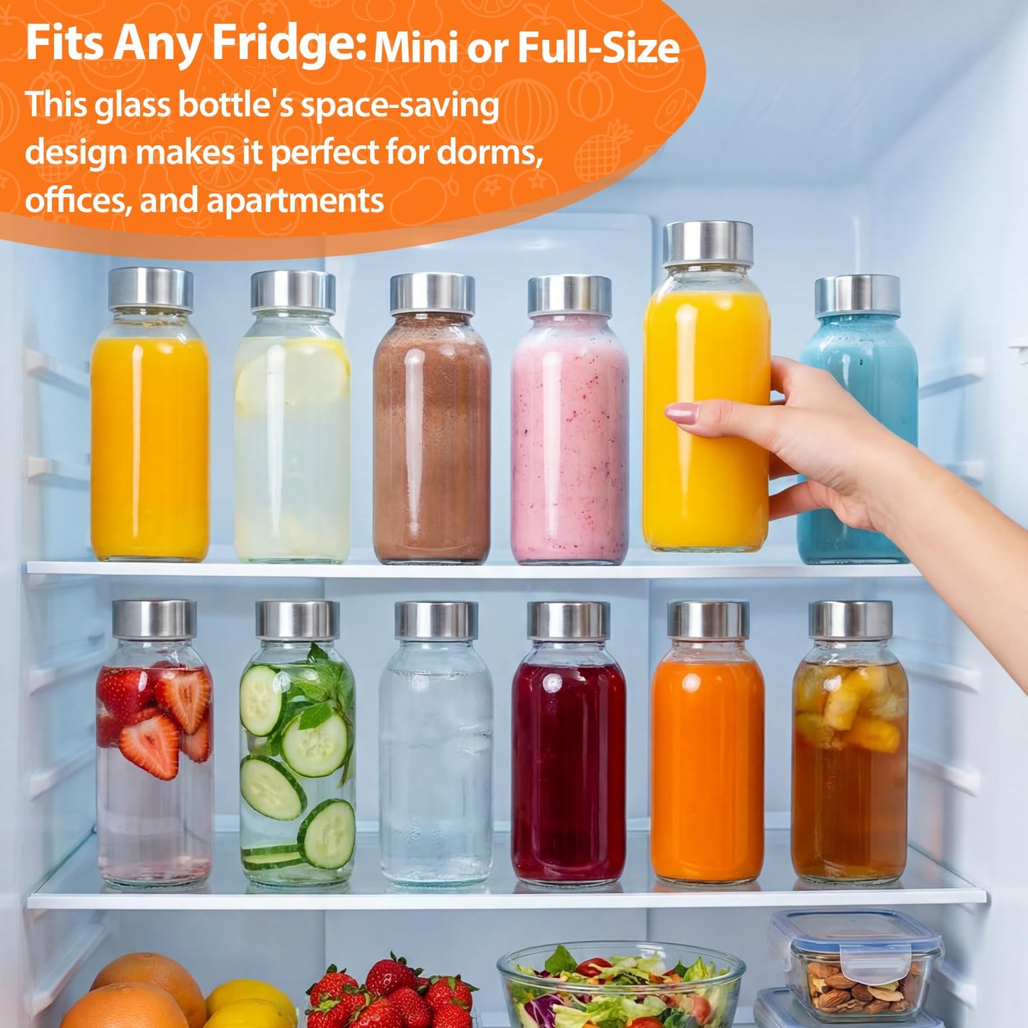 Luxfuel 8 oz Glass Water Bottles with Lids, 8 Pack Small Glass Juice Bottles with Stainless Steel Caps & Funnel, Leak-Proof Containers for Juicing, Milk, Ginger Shots, Smoothies, Wellness Drinks