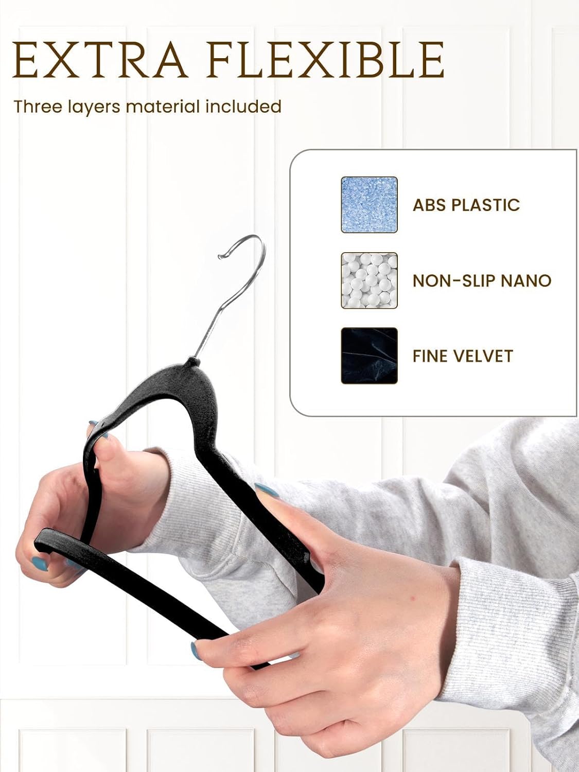 Smartor Velvet Hangers - 40 Pack Non-Slip Heavy-Duty Felt Hangers | Premium Slim Space-Saving Black with 360° Rotating Hook