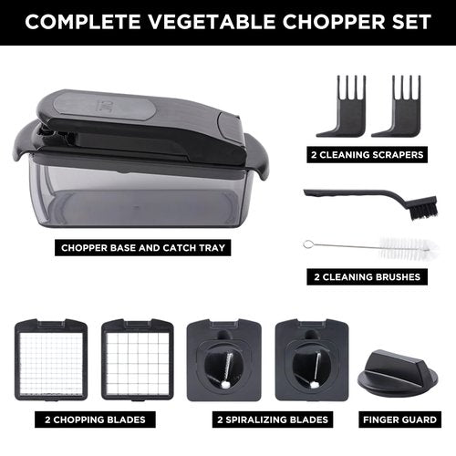 Cook with Color Vegetable Chopper - Multifunctional 11 in 1 Vegetable Chopper with Container - Food Chopper to Dice, Chop, Slice, Julienne and Spiralize, Black