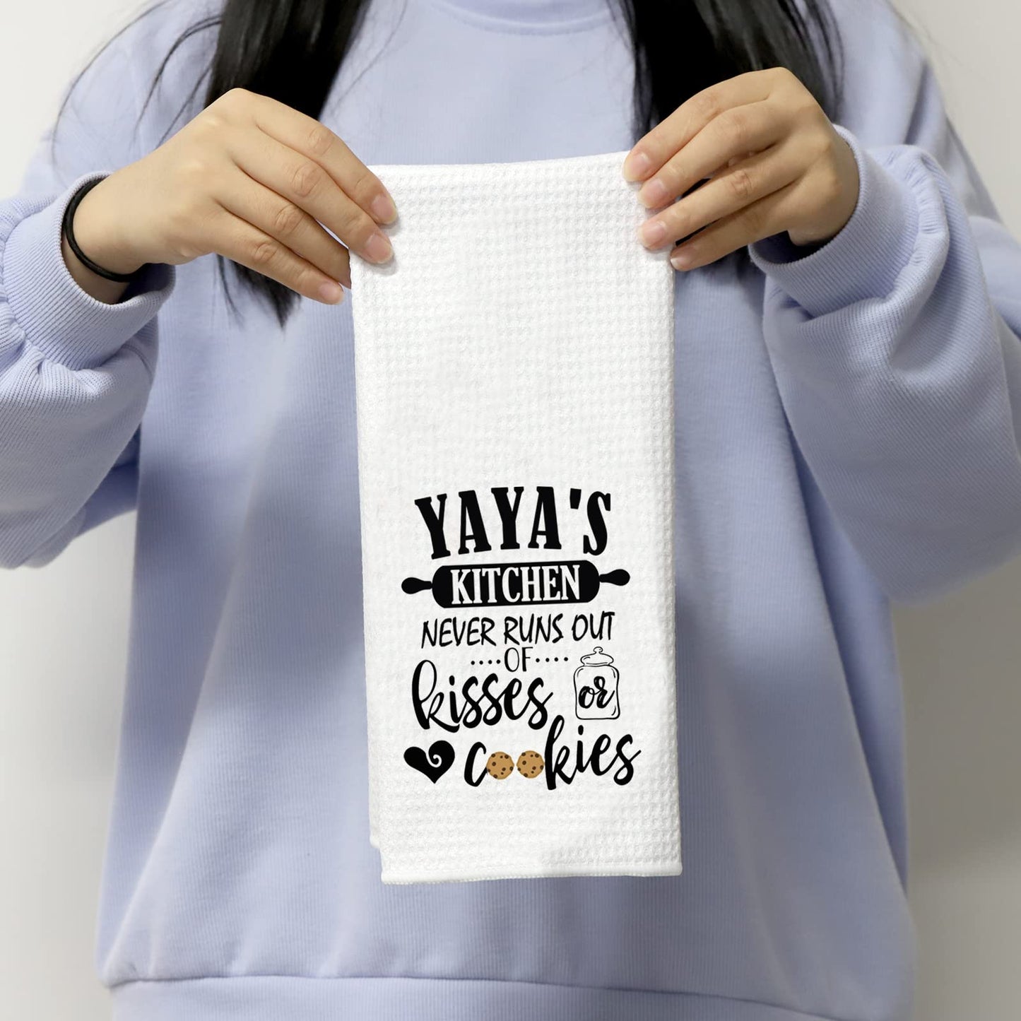 POFULL Yaya Gift Grandma Mother's Day Gift Yaya's Kitchen Never Runs Out of Kisses and Cookies Dish Towel (Yaya towel)