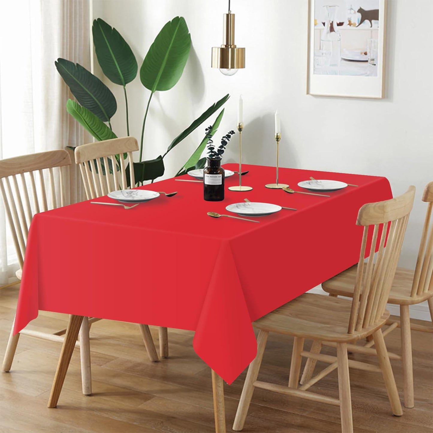 QIKSION Red Plastic Table Cloth Disposable 6 Pack, 54 x 108 Inch Tablecloths for Valentines, Mothers Day, Birthday Party, Christmas Decorations, Rectangle Table Cover