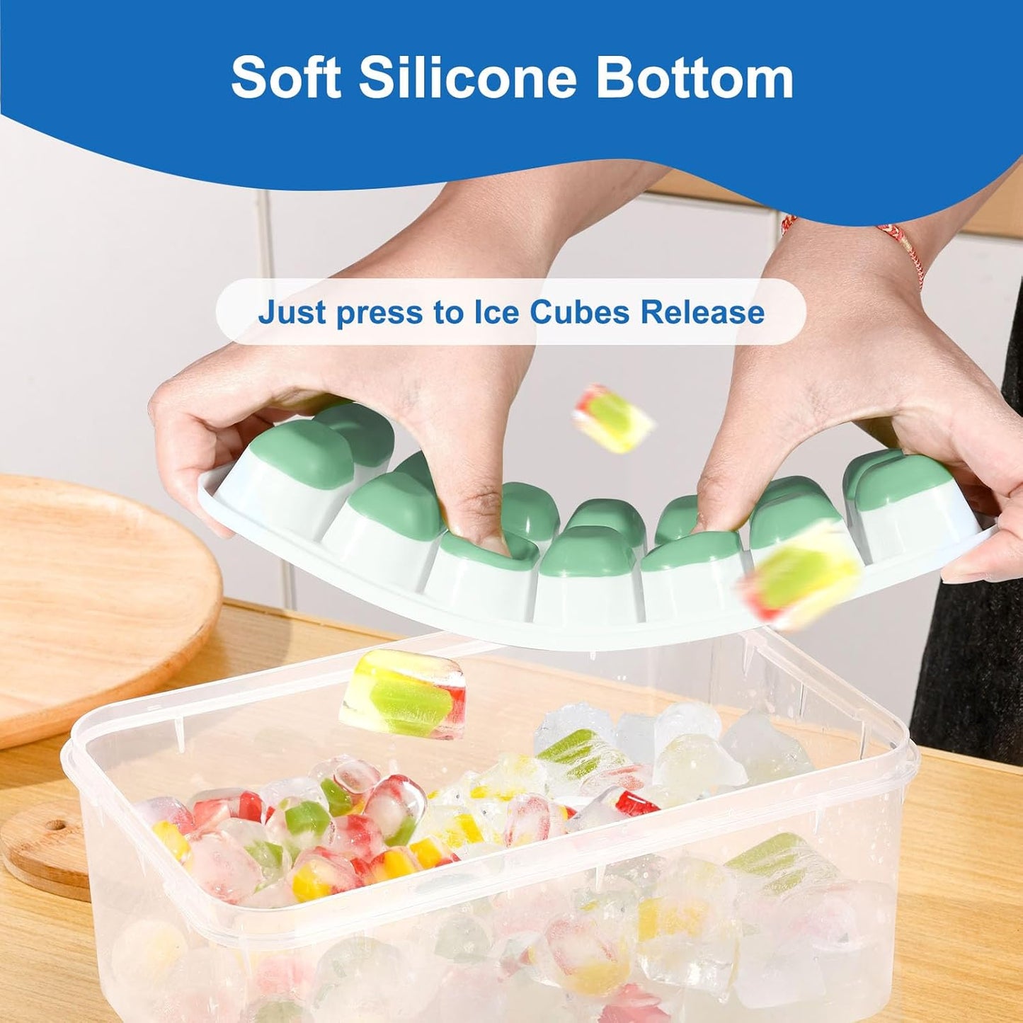 Skiennix 5-Pack Silicone Ice Cube Trays - Easy-Release Stackable Molds with Lids | BPA-Free for Drinks & Food