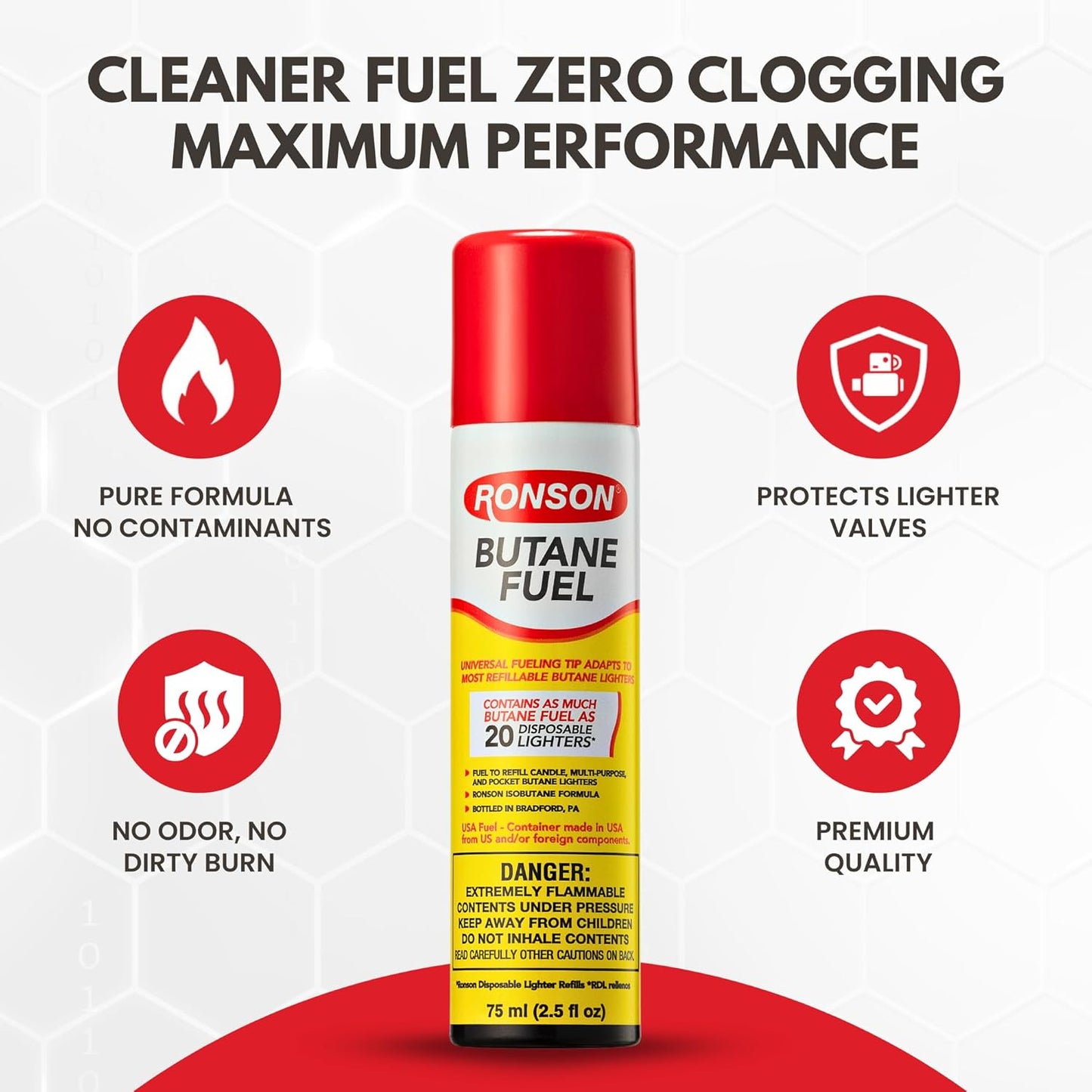 Ronson Butane Fuel Refill 75ml - Clean Burning Universal Lighter Fluid for Torch & Kitchen Use - Pack of 2