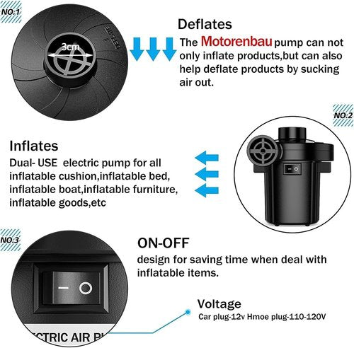 **Electric Air Pump - Portable Quick-Fill Inflator & Deflator with 3 Nozzles for Camping & Pools**