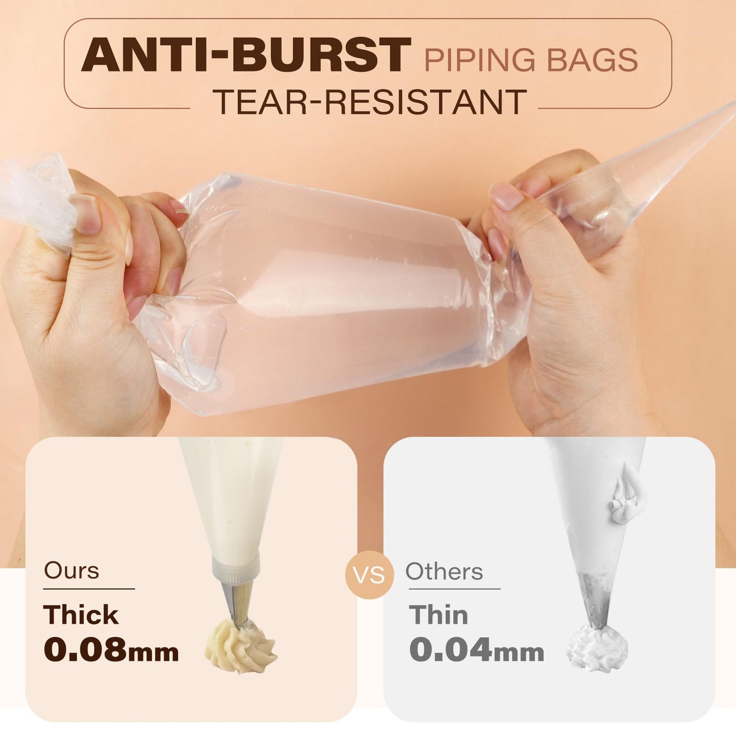 LotFancy Piping Bags 18 Inch, Pack of 100, Extra Thick Anti-Burst Pastry Bags with 5 Clips, Disposable Cake Decorating Bag for Cupcakes Cookies
